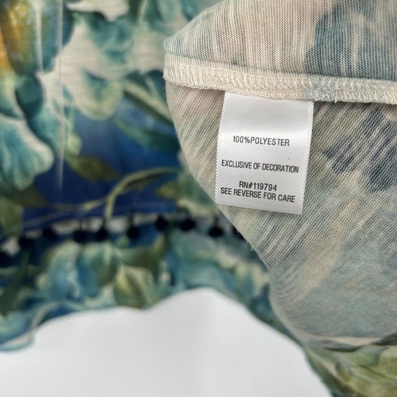 Live And Let Live Boho Floral Butterfly Top Embellished High Low Pom Trim Size S - Picture 9 of 9